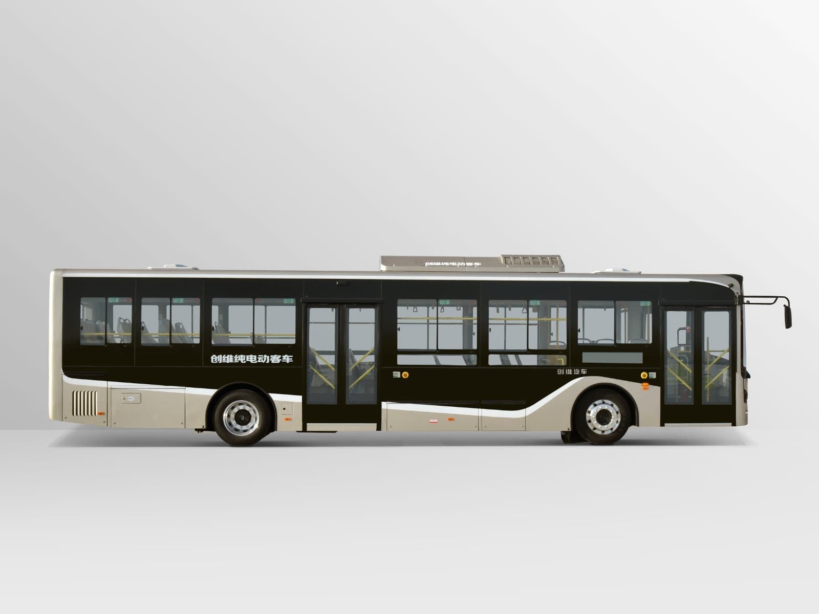 Side profile of the Skyworth NJL6126EV showing its front and centre passenger doors.